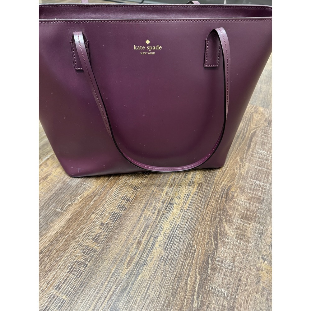 Kate Spade New York Leather Tote Bag Burgundy Plum Top Zip Shoulder Bag - Picture 10 of 16